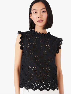 Kate Spade Daisy Eyelet Tank Top Black Sleeveless Women’s 8